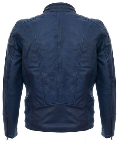 Mens Leather Jacket Vintage Quilted Retro Racing Zipped Biker - San Marino