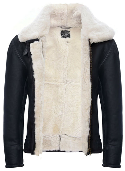Mens B3 WW2 Leather Sheepskin Aviator Flying Jacket-Charleston