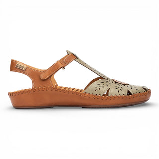 Pikolinos Women’s Tan Green Leather Cushioned Wedge Sandal Shoes - P-Vallarta