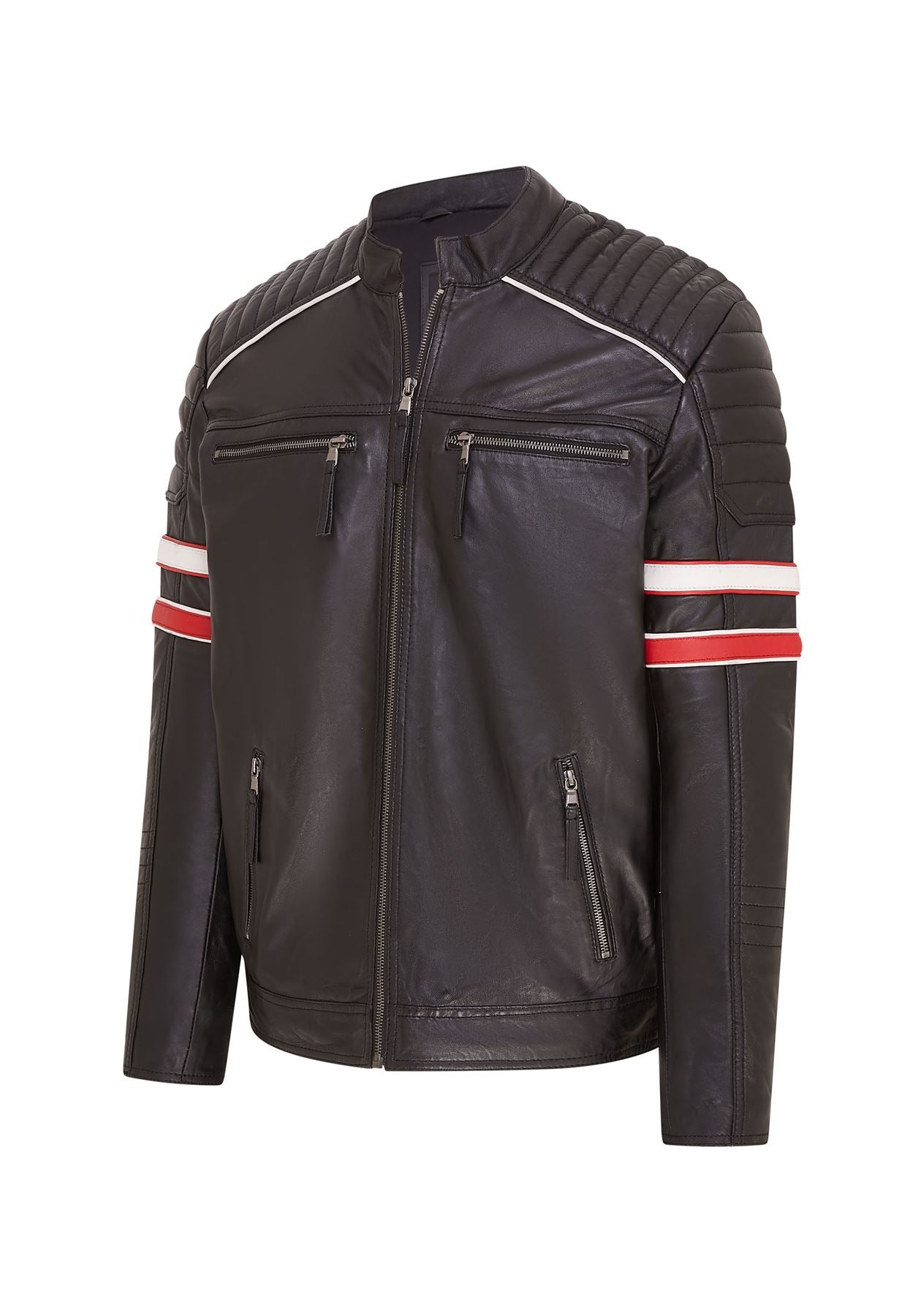 Mens Quilted Leather Biker Racing Jacket- Brevik