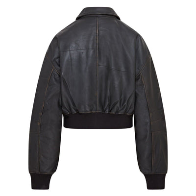 Womens Oversized Leather MA-1 Bomber Jacket - Bozeman