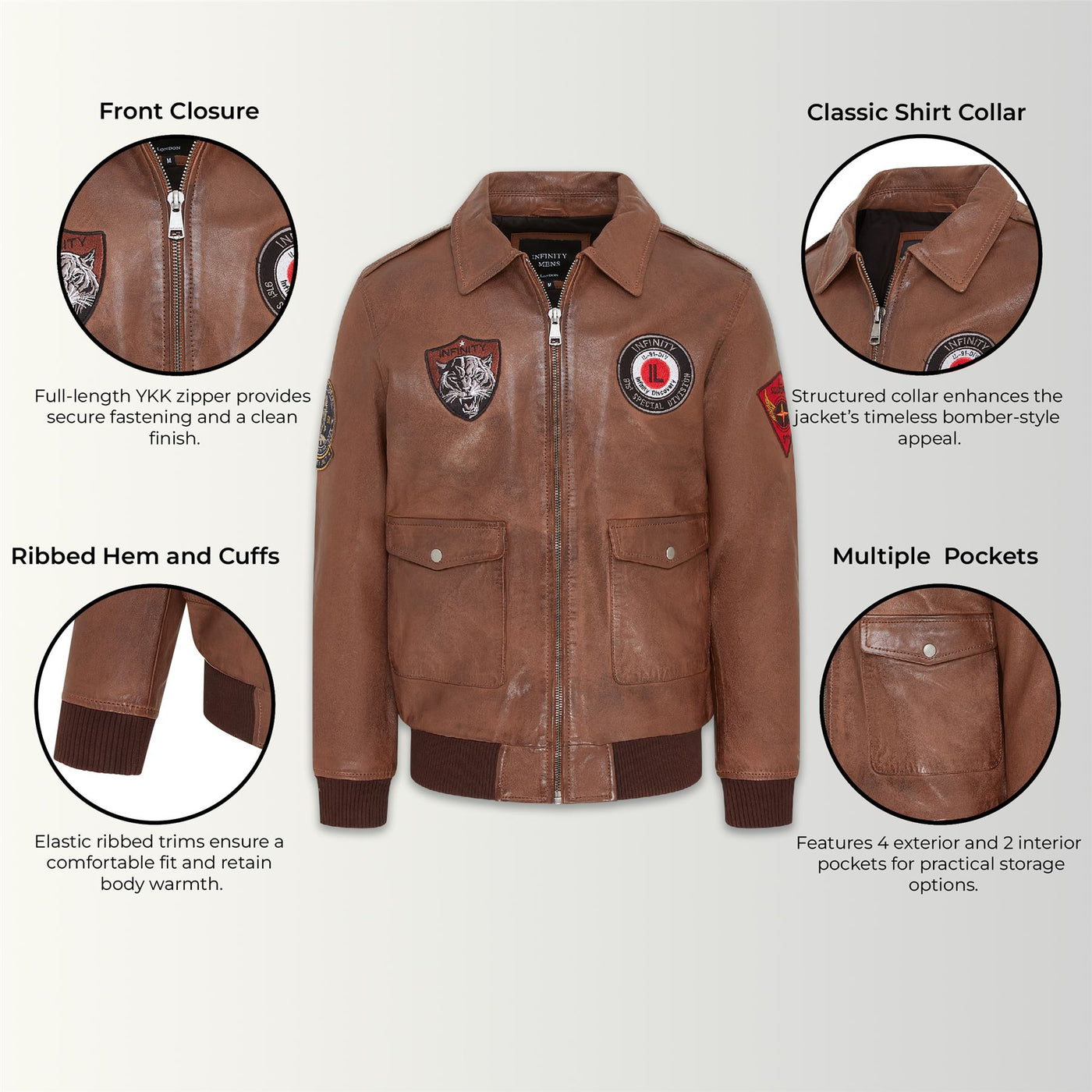 Men’s Leather Bomber G-1 Aviator Collar Jacket  - Maverick