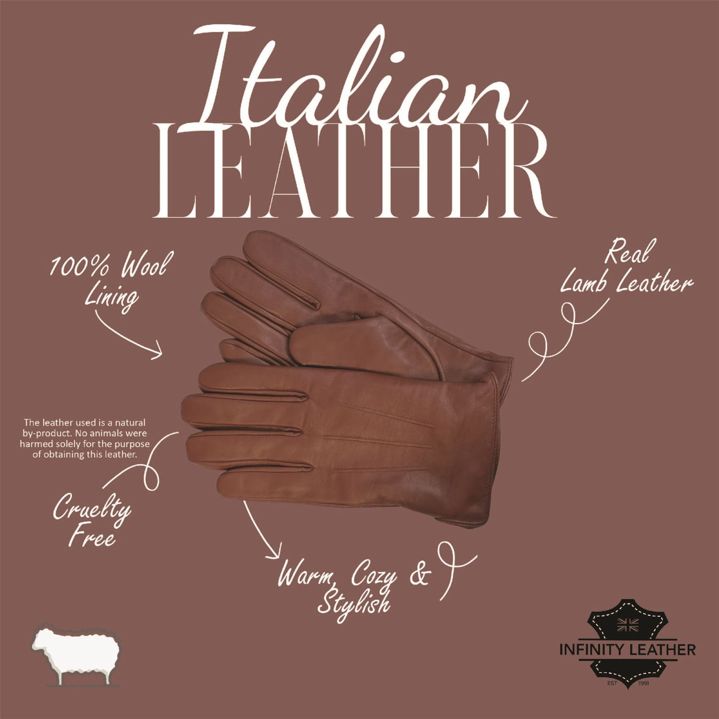 Men’s Italian Leather Warm Wool Lining Winter Gloves - M-LGV-305