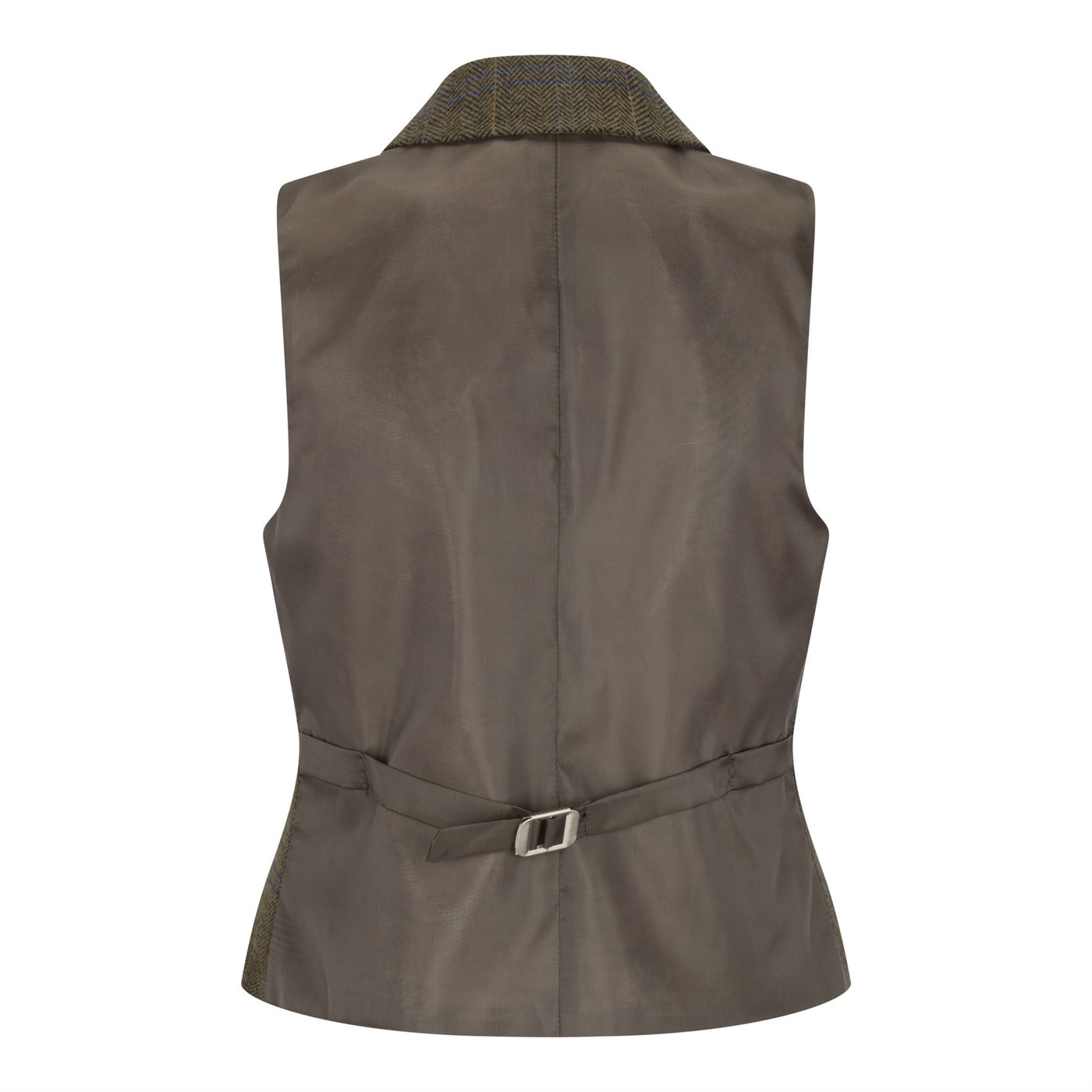 Women's Olive Tailored Fit Tweed Waistcoat in Herringbone Check