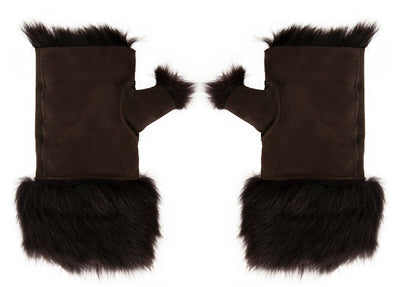 Womens Shearling  Mittens Fingerless Cuffs Toscana Suede Sheepskin Fur