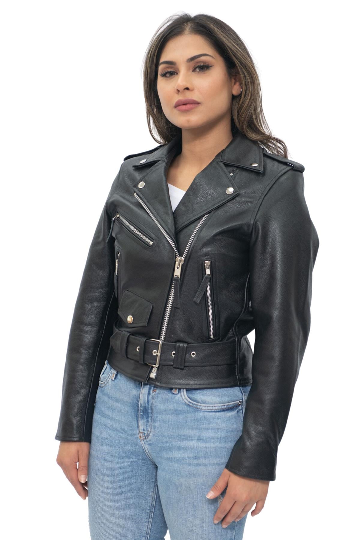 Women's Cowhide Brando Leather Biker Jacket-Murcia