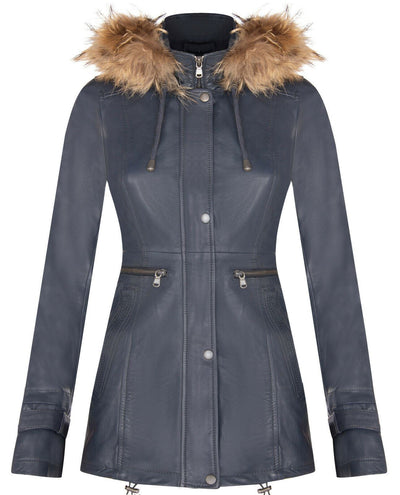 Parka da donna in pelle con cappuccio-Putian