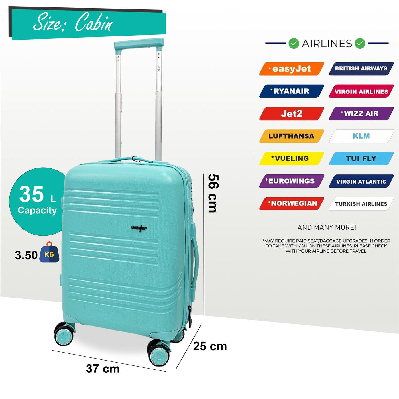 Hard Shell Cabin 4 Wheel Luggage TSA Travel Bag
