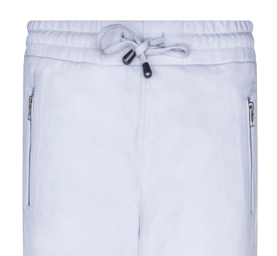 Women's White Real Nappa Leather Trousers Joggers