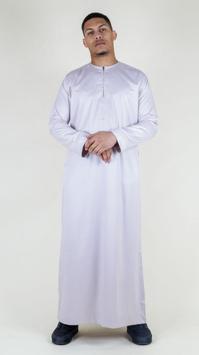 Men's Thobe Robe Satin Emirati Islamic Jubba Eid Slim Fit