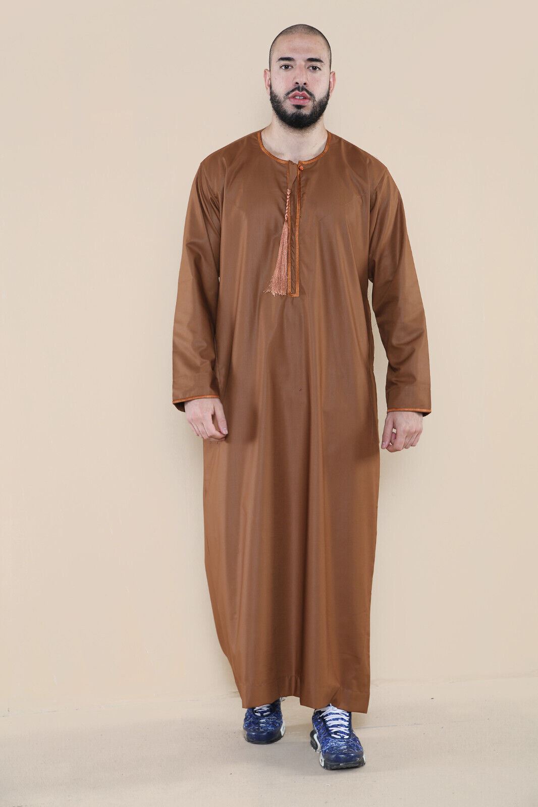 Mens Thobe Jubba Saudi Islamic Arab Eid Emirati Kaftan Jubbah Tassel Robe