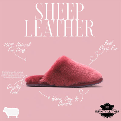 Women's Sheepskin Slippers Burgundy Warm Winter Fur Mule - Aurora