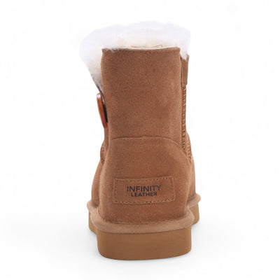 Women's Sheepskin Suede Tan Brown Ankle Bootie Warm Winter Boots - Alpine