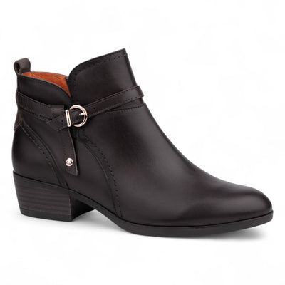 Pikolinos Women’s Black Leather Ankle Bootie Zip Heel Boots - Daroca