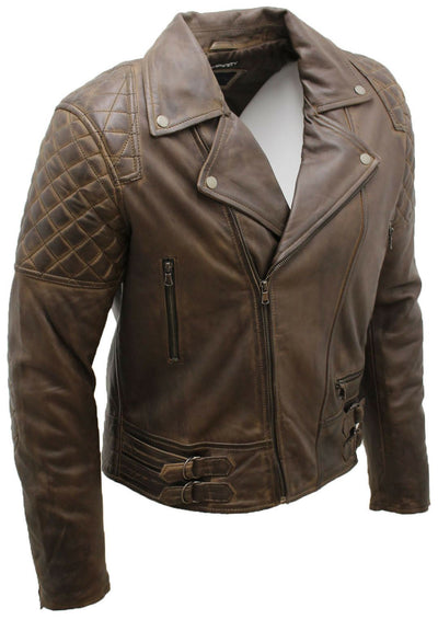 Mens Quilted Leather Biker Jacket-Bordeaux