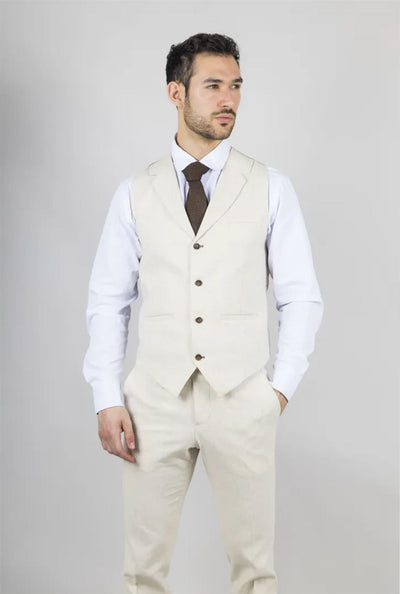 Men's Summer 2 Piece Suit Linen Formal Beige Waistcoat Trousers