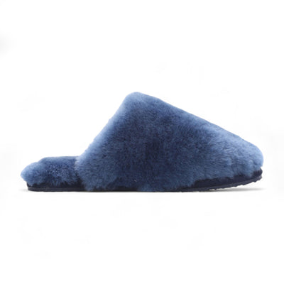 Women's Sheepskin Slippers Navy Warm Winter Fur Mule - Aurora