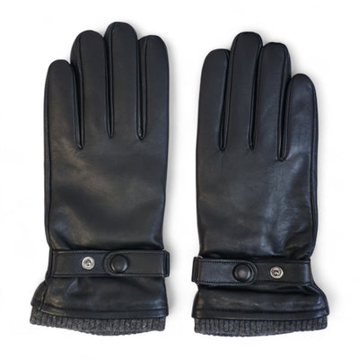 Men’s Italian Leather Warm Wool Lining Winter Knit Rib Gloves - M-LGV-105