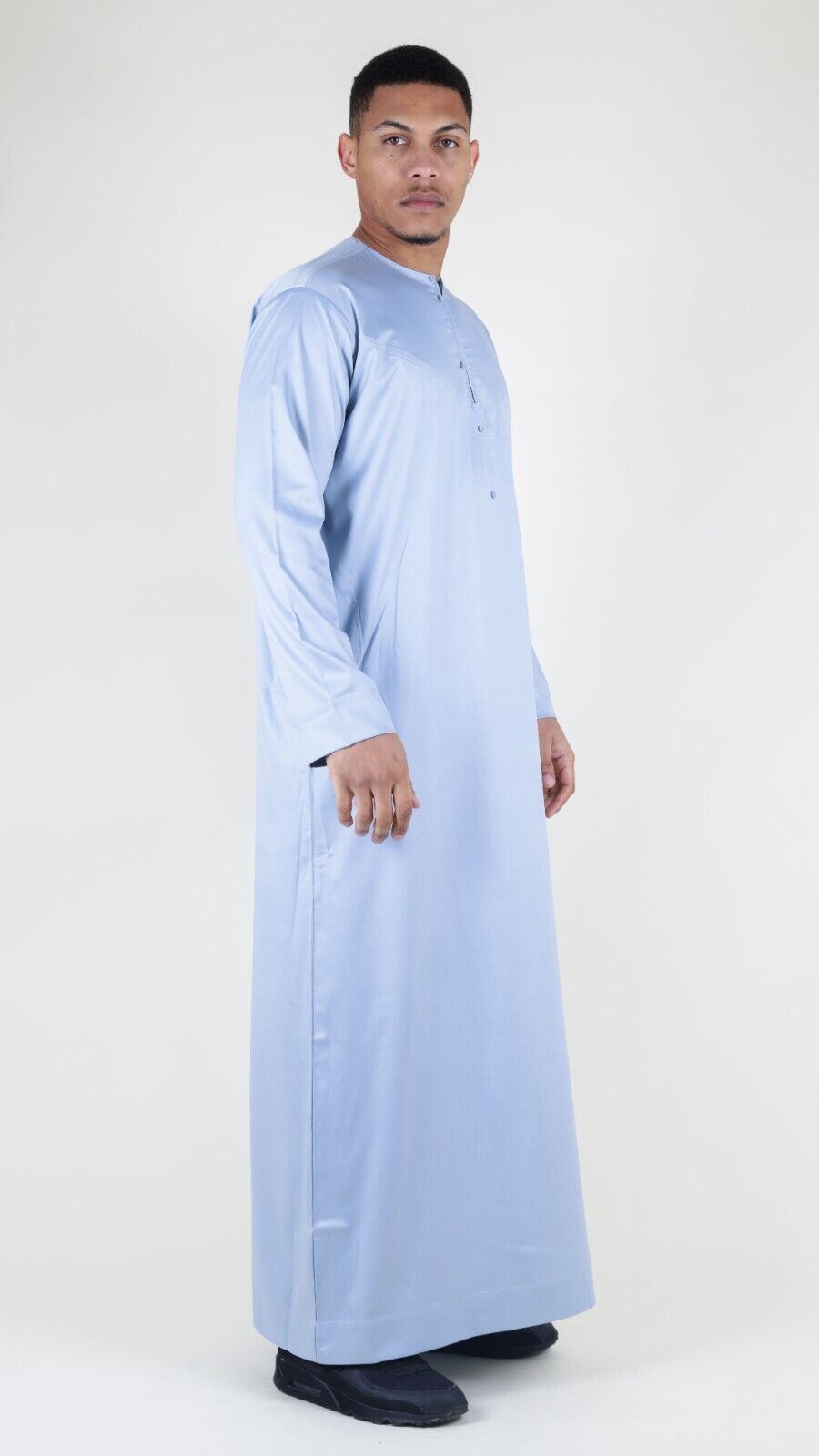 Men's Thobe Robe Satin Emirati Islamic Jubba Eid Slim Fit