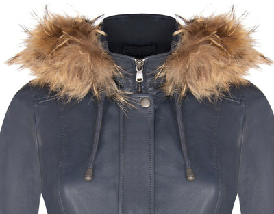 Parka da donna in pelle con cappuccio-Putian