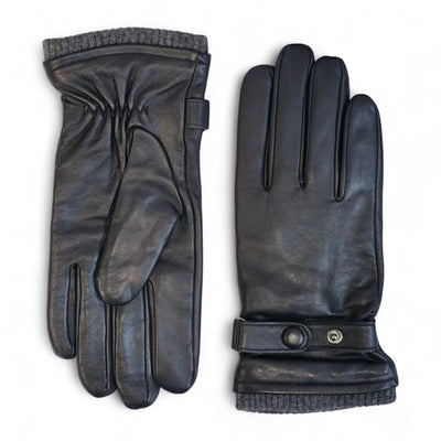 Men’s Italian Leather Warm Wool Lining Winter Knit Rib Gloves - M-LGV-105