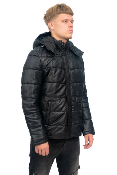 Mens Puffer Leather Bomber Jacket-Alicante