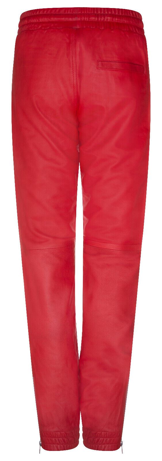 Women's Red Nappa Leather Trousers Joggers