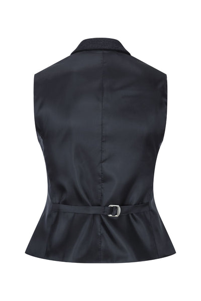 Womens Black Herringbone Check Tweed Waistcoat Wool Blend Vest