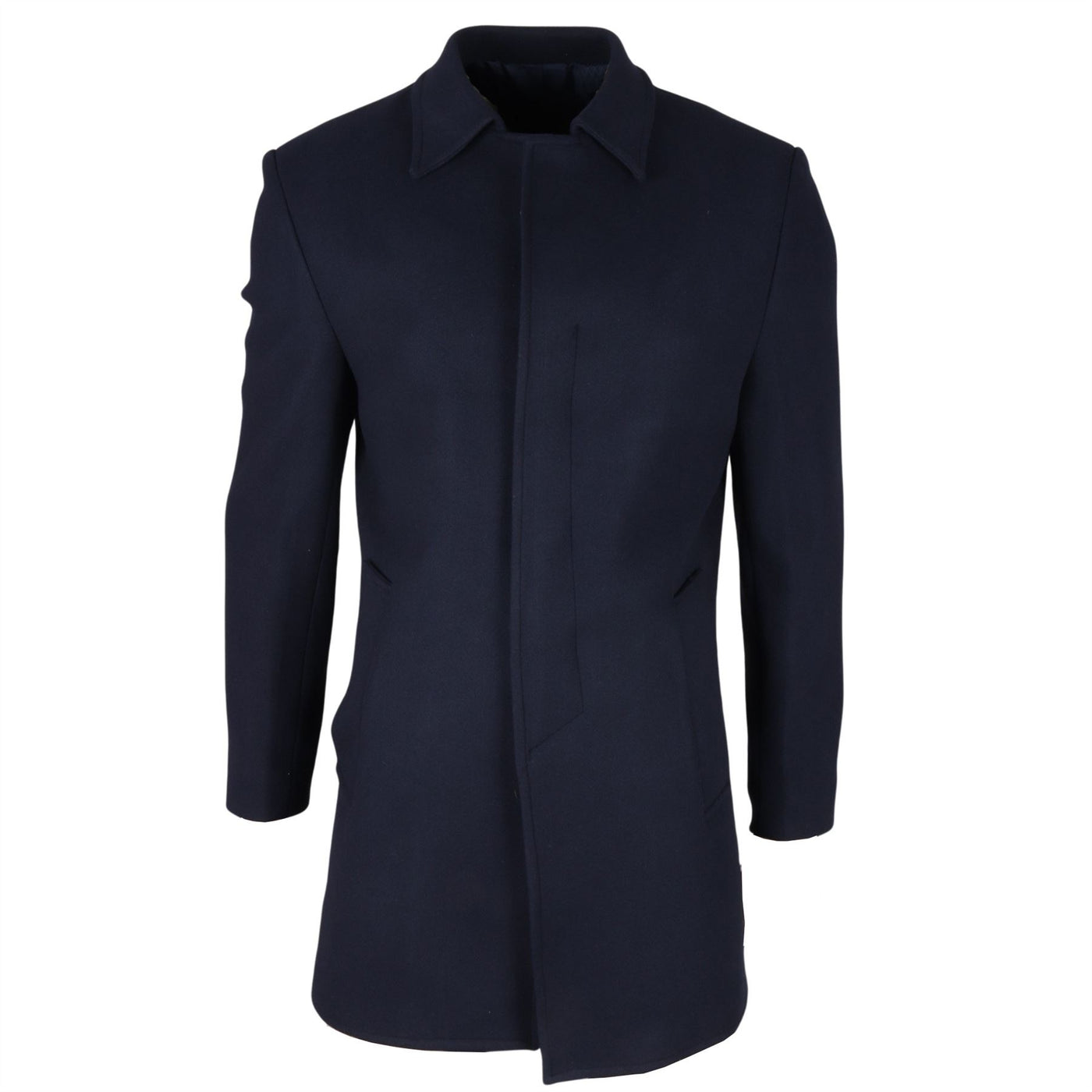 Men's Wool Blend Classic Collar Navy Overcoat