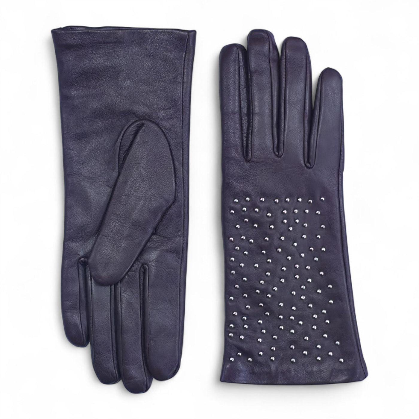 Womens Italian Leather Winter Studded Design Soft Wool Lining Gloves - L-GLV-601