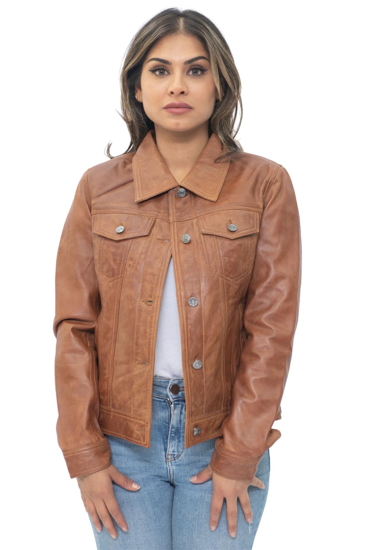 Womens Leather Trucker Jeans Jacket-Anderlecht