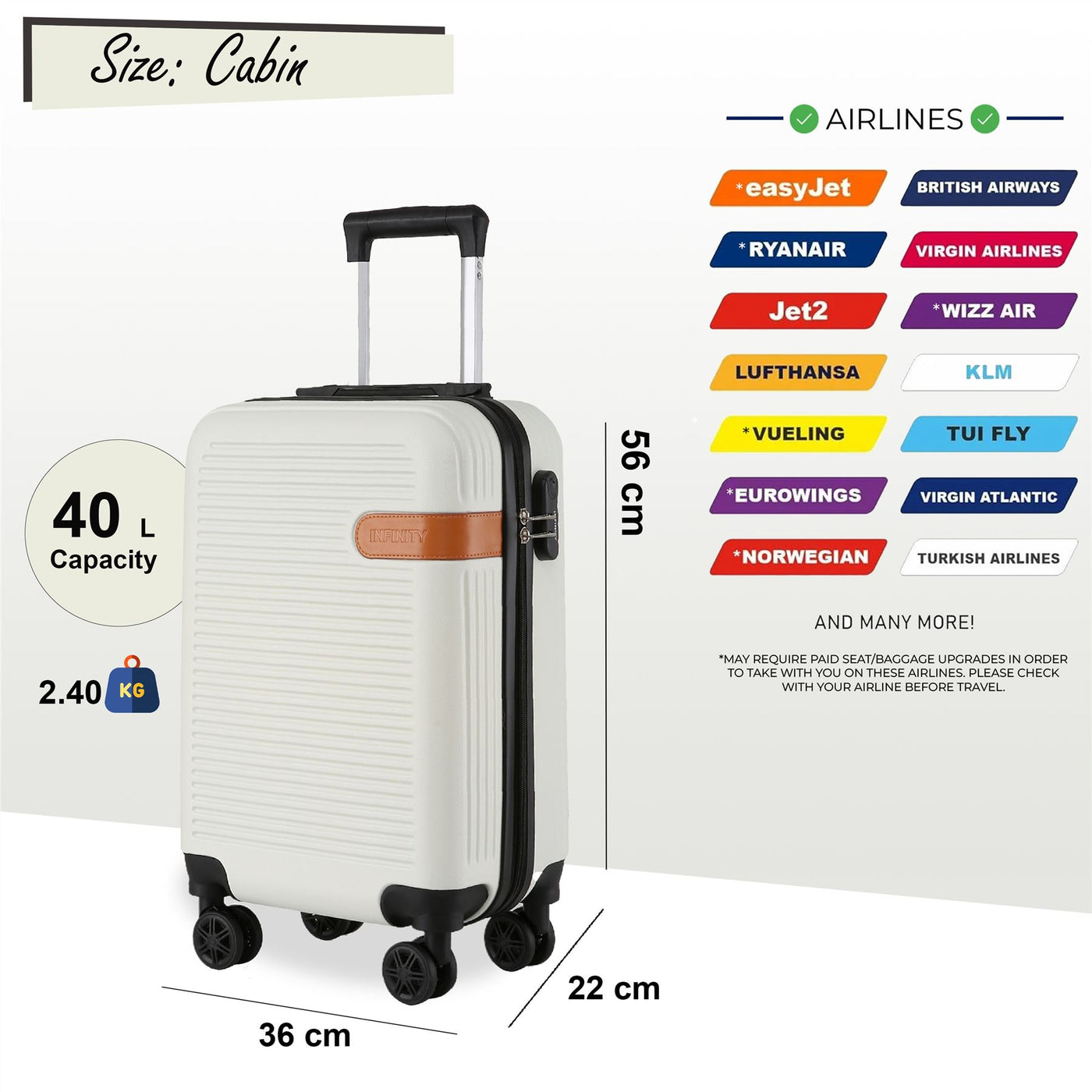 Hard Shell Cream Classic Dual 4 Wheel Luggage Suitcase Set
