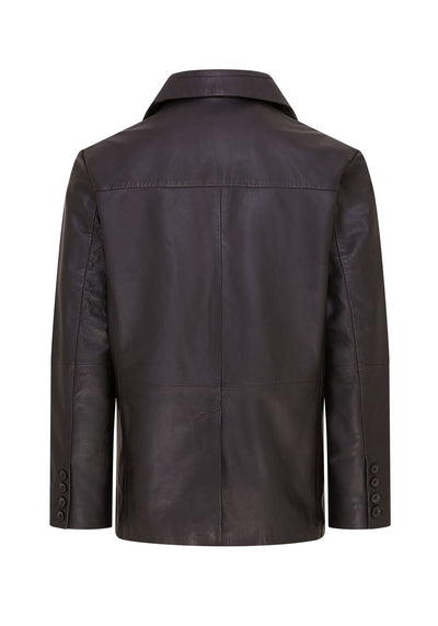 Men’s 2 Button Black Leather Blazer Jacket - Bergen