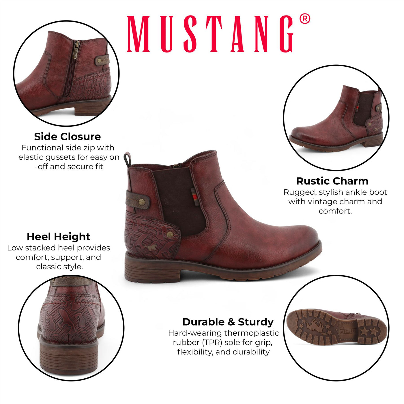 Mustang Women's Burgundy Chelsea Ankle Boots