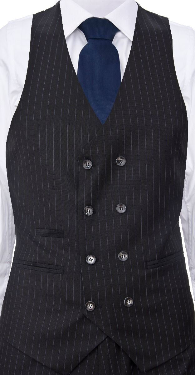 Men's 3 Piece Black Pinstripe Retro Suit