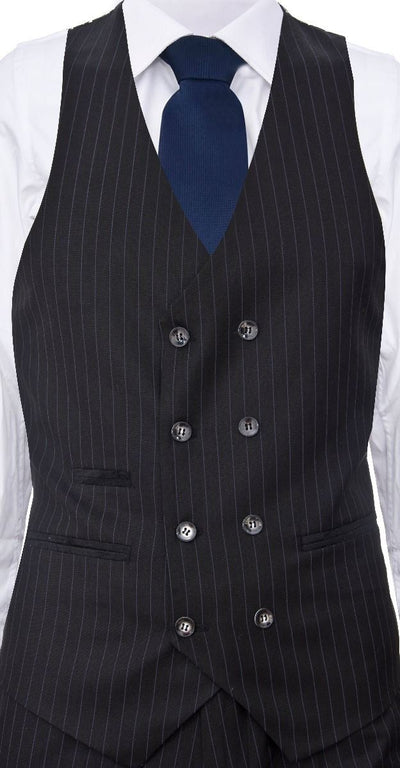 Men's 3 Piece Black Pinstripe Retro Suit