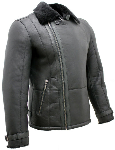 Mens Double Breasted Sheepskin Leather Biker Jacket-Manila