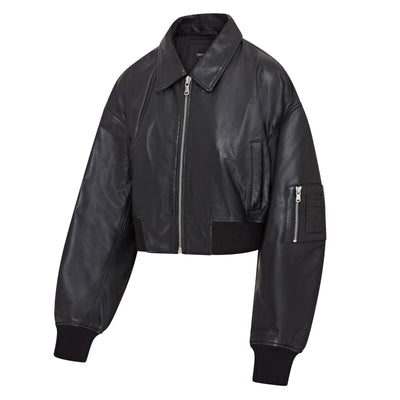 Womens Oversized Leather MA-1 Bomber Jacket - Warrington - Upperclass Fashions 