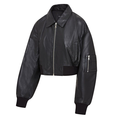 Womens Oversized Leather MA-1 Bomber Jacket - Bozeman