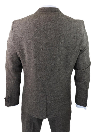 Mens Oak Brown Wool 3 Piece Suit Double Breasted Waistcoat Tweed Peaky Blinders 1920s