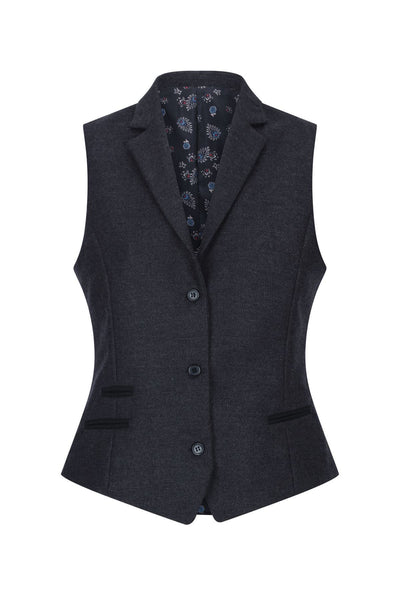 Womens Black Herringbone Check Tweed Blazer Waistcoat Wool 2 Piece Set