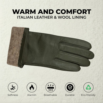 Womens Italian Leather Winter Bow Design Soft Wool Lining Gloves - L-GLV-401