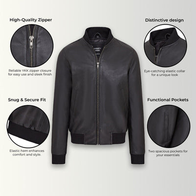 Mens Soft Leather MA-1 Varsity Bomber Jacket