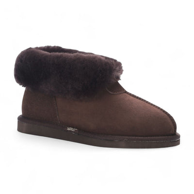 Women's Sheepskin Suede Ankle Brown Slip-On Bootie Winter - Glacier