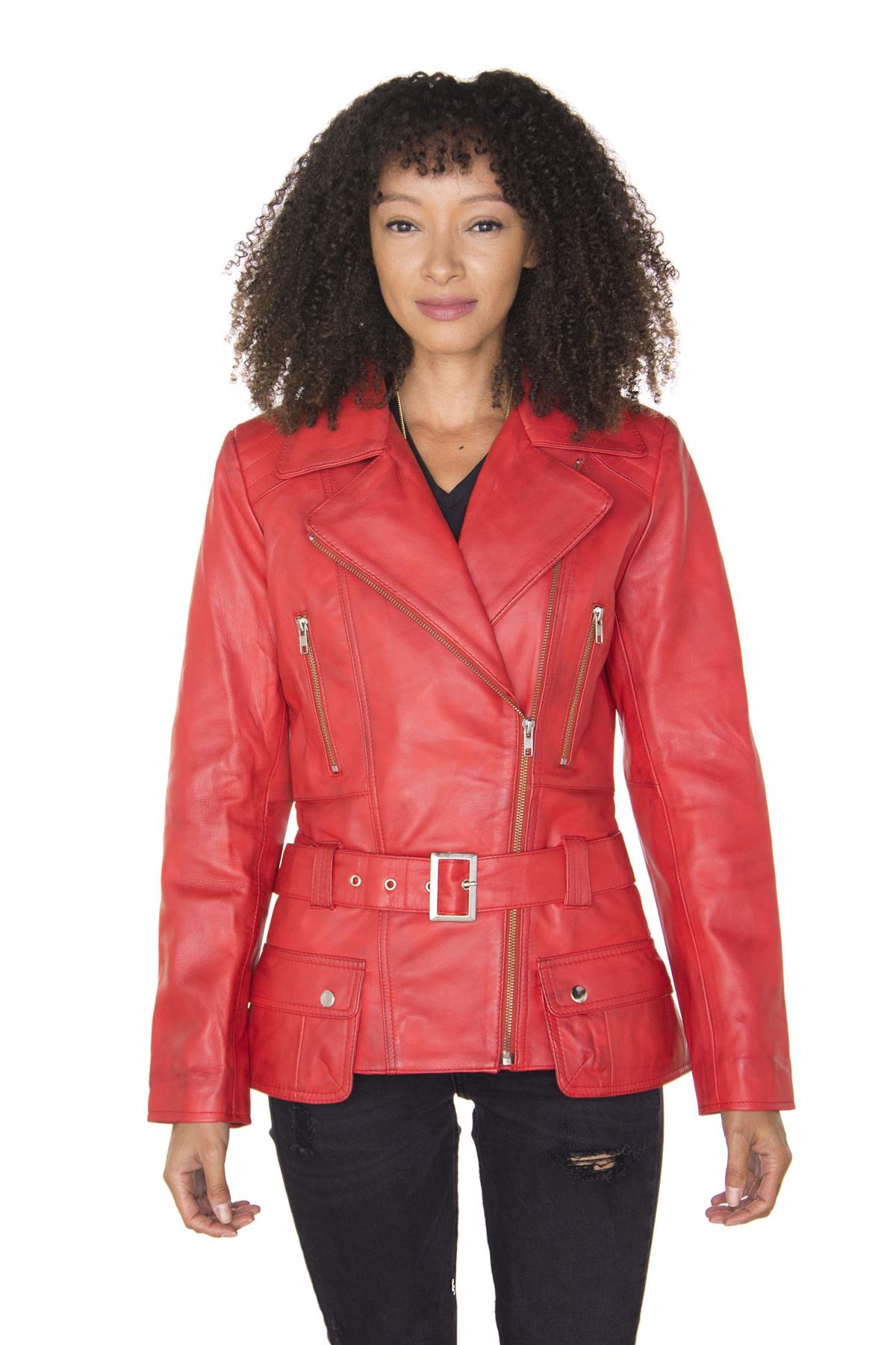 Womens Long Leather Biker Jacket-Quito