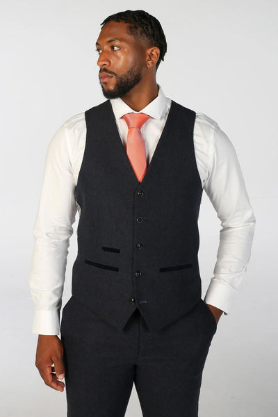 Men's Navy Blue Wool Blend Tweed Formal Waistcoats