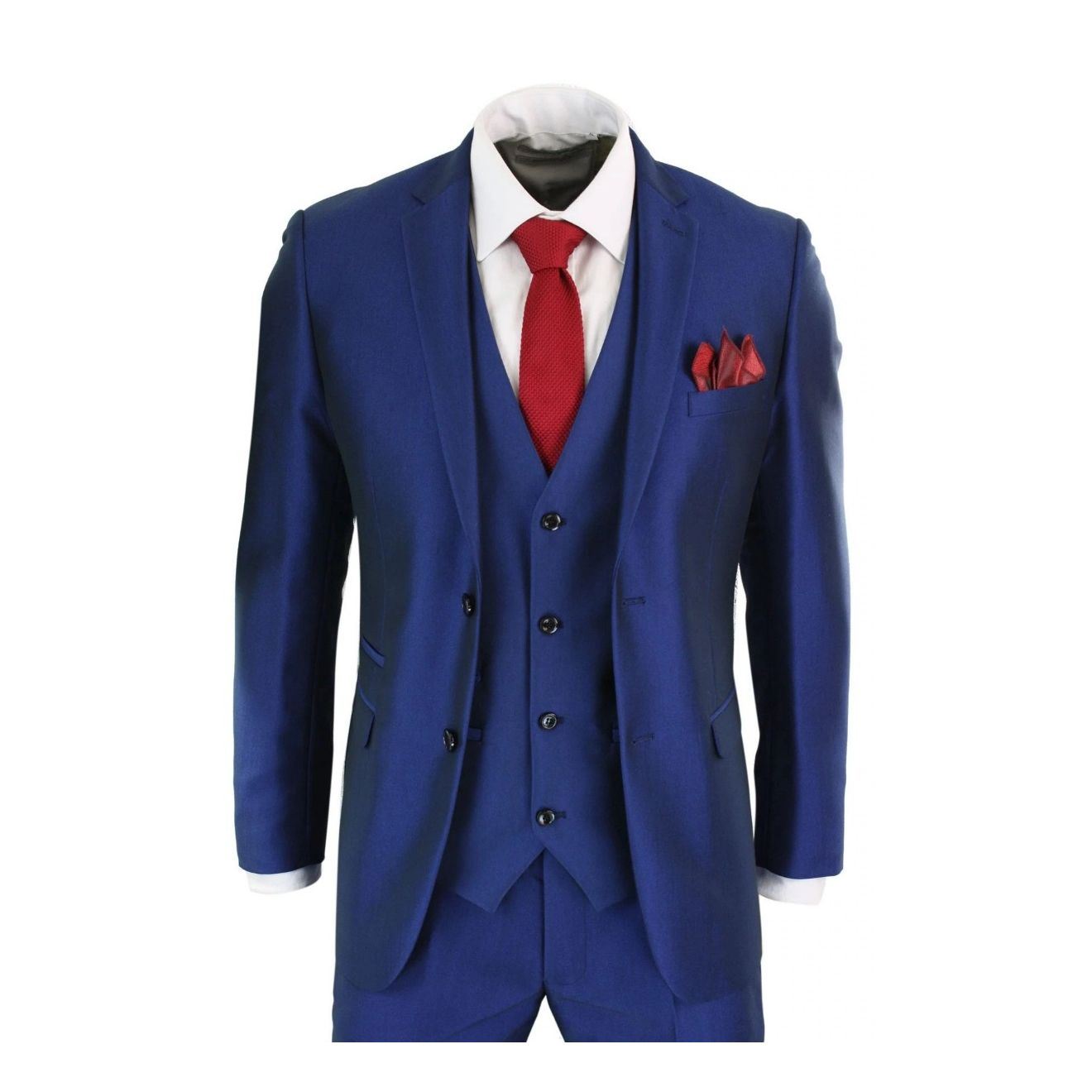 Mens 3 Piece Shiny Royal Blue Classic Suit