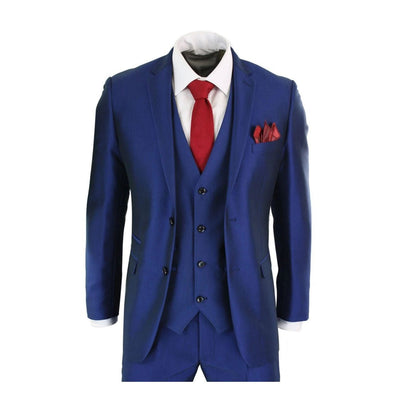 Mens 3 Piece Shiny Royal Blue Classic Suit