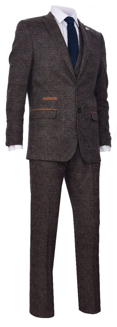Men's 3 Piece Brown Herringbone Tweed Suit