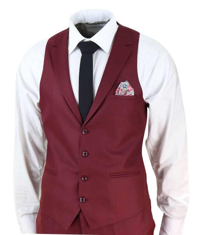 Neu Herren 3-teiliger Anzug in schlichtem Weinrot, klassische, maßgeschneiderte Passform, Smart Casual